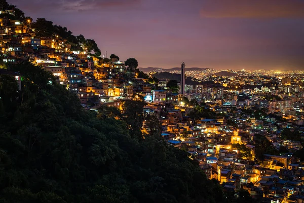 Vista Das Favelas Rio Janeiro Nas Colinas Noite — Fotografia de Stock