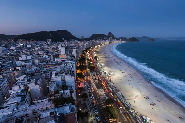 Vista Playa Copacabana Río Janeiro Por Noche — Foto de Stock