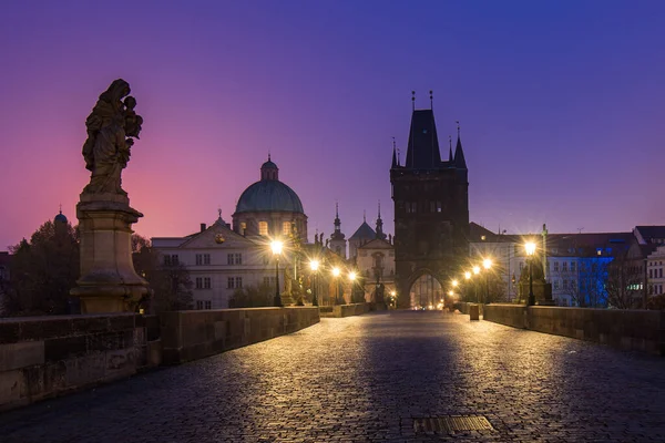 Belle Vue Pont Charles Nuit Prague Tchéquie — Photo