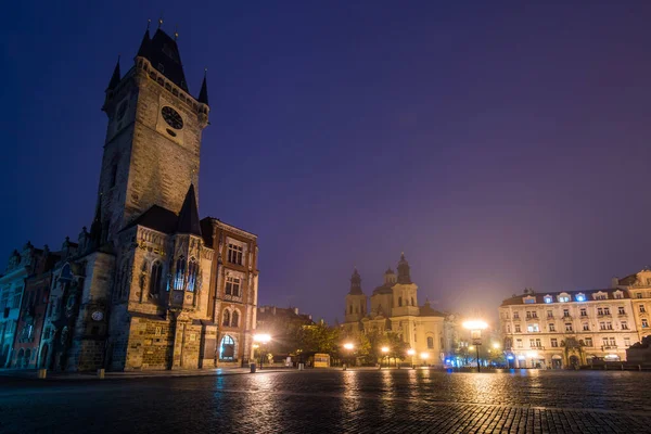 Torre Relógio Astronômico Praça Cidade Velha Praga Noite — Fotografia de Stock