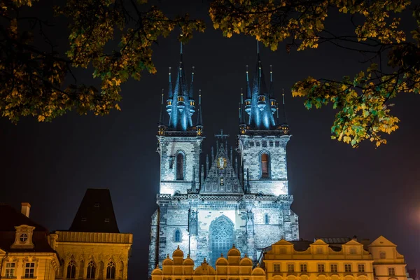 Gothic Architecture Church Our Lady Tyn Prague Night — Stock Photo, Image