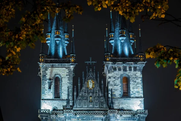 Gothic Architecture Church Our Lady Tyn Prague Night — Stock Photo, Image