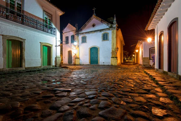 Leere Straße Historischen Zentrum Von Paraty Bei Nacht — Stockfoto