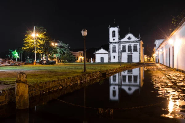 Calle Vacía Centro Histórico Paraty Por Noche — Foto de Stock