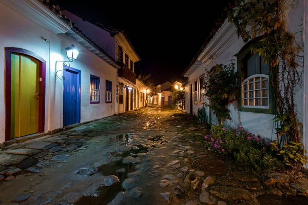 Leere Straße Historischen Zentrum Von Paraty Bei Nacht — Stockfoto