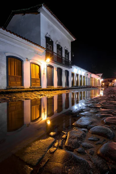 Calle Vacía Centro Histórico Paraty Por Noche —  Fotos de Stock