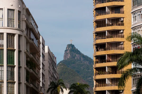 Corcovado Montanha Entre Dois Edifícios Apartamento Residencial Rio Janeiro Brasil — Fotografia de Stock