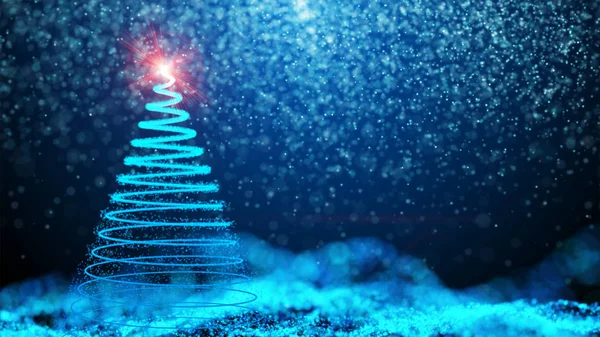 Nieve cayendo suavemente con árbol de Navidad — Foto de Stock