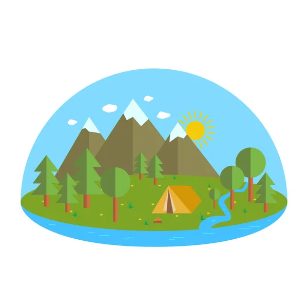 Senderismo para acampar en el bosque — Vector de stock