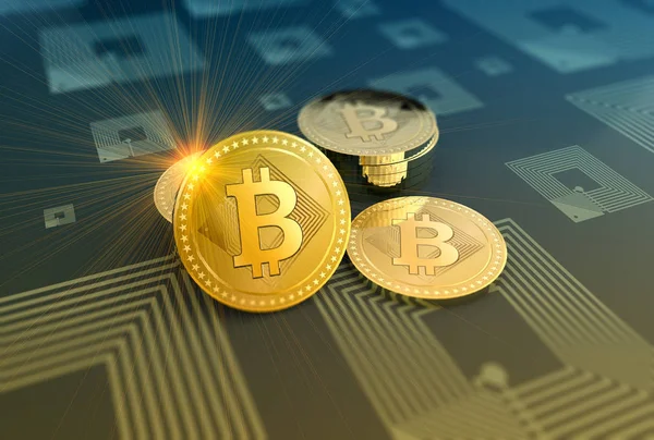 Shiny bitcoins crypto-currency background — Stock Photo, Image