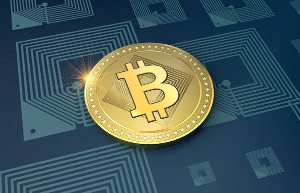 Λαμπερά bitcoins κρυπτο-νόμισμα φόντο — Φωτογραφία Αρχείου