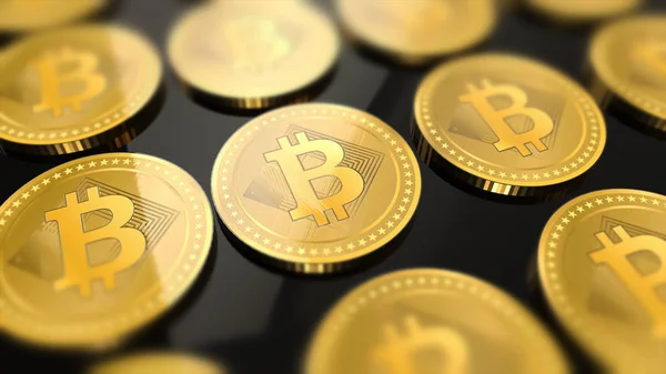 光沢のある bitcoins 暗号通貨背景 — ストック写真