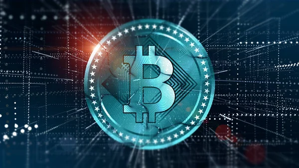 Віртуальний Bitcoin криптографічного валюти фону — стокове фото