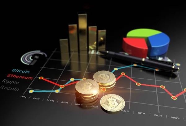 Virtuele Bitcoin cryptocurrency financiële markt grafiek — Stockfoto