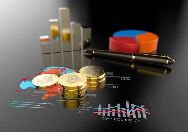 Virtual Bitcoin cryptocurrency financial market graph — Stock Photo, Image