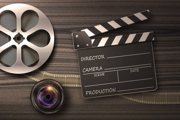 Clapperboards and the reel of film