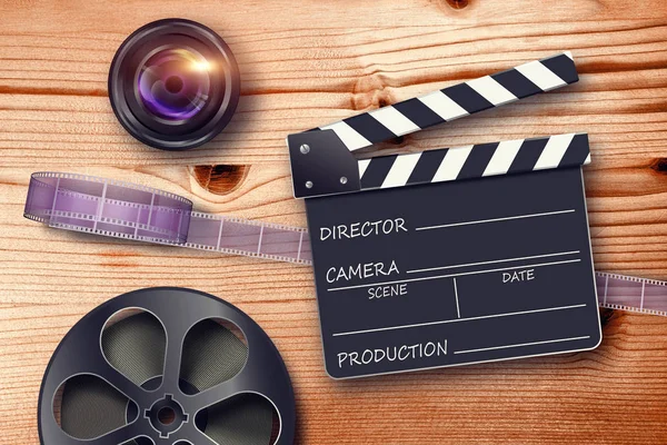 Clapperboards dan reel film — Stok Foto