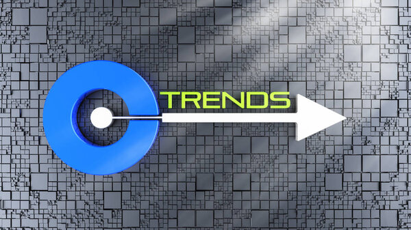 Trends logo in business, design, strategy, research and technology idea concept background
