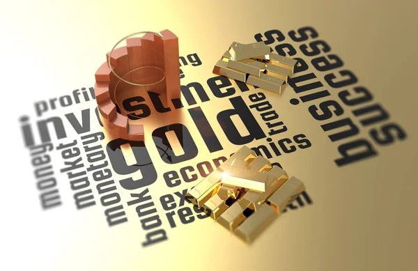 Zlaté pruty s burzovním grafem. Ekonomika a finance, investiční a komoditní trh. — Stock fotografie