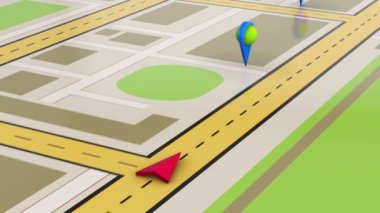 Şehir video animasyonunun GPS seyahat ve navigasyon haritası