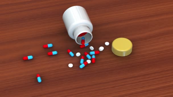 Pill Bottle Spilling Medications Animated Video — Stock Video