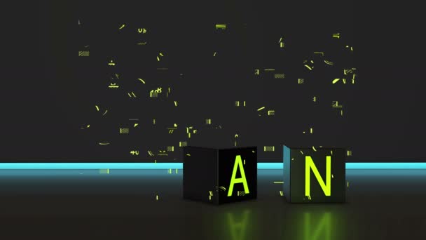 Plan mot sur cubes avec néons. Vision et marketing dans la vidéo d'entreprise .