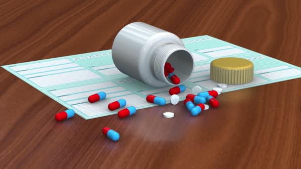 Prescripción Médica Con Una Variedad Tabletas Como Video Animado — Vídeo de stock