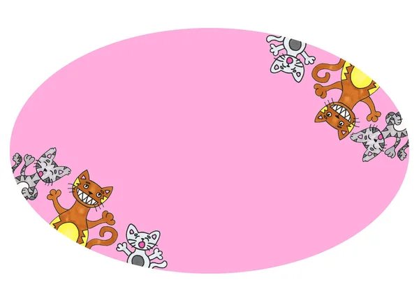 Engraçado Três Gatos Marcador Arte Cartão Rosa — Fotografia de Stock