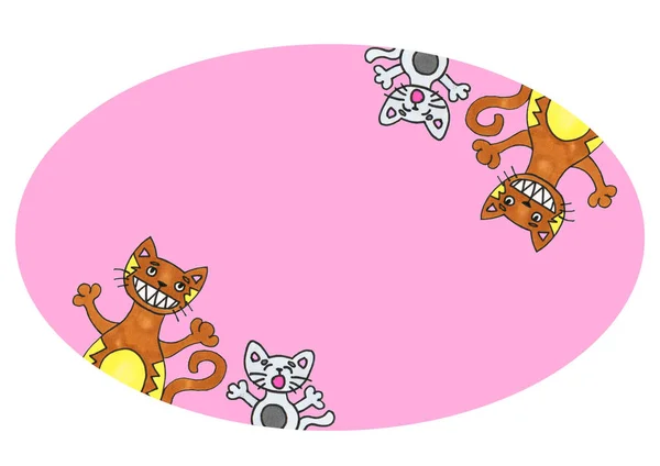 Lustige Katzen Markierungskunst Der Rosa Karte — Stockfoto