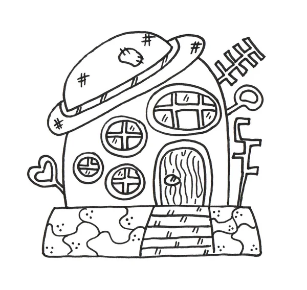 Fantasy house with hat. Lineworks for design - cards, web and games.