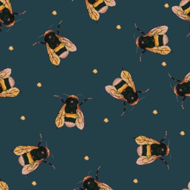 Elle çizilmiş suluboya dikişsiz peter yaban arısı koyu arka planda