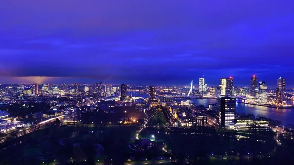 Rotterdam Bij Schemering Gezien Vanaf Euromast Toren Nederland — Stockfoto