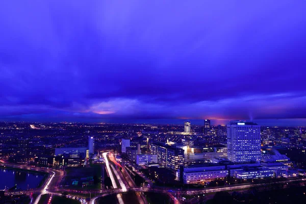 Rotterdam Bij Schemering Gezien Vanaf Euromast Toren Nederland — Stockfoto