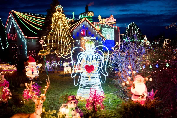 Christmas decoration on the garden and on the house.