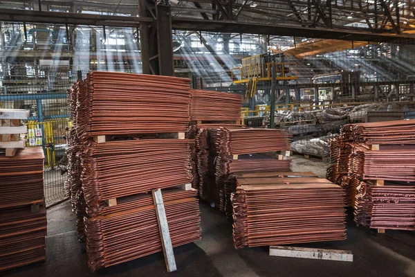 Cathode Copper Bars Smelter Loaded Rail Transport — Stock Photo, Image