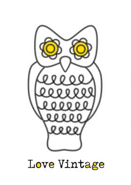 Sarı gözlü siyah beyaz vintage baykuş