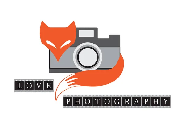 Color vector retro fox with camera — Stock Vector