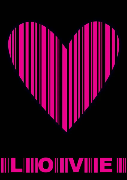 Pink vector bar code heart icon isolated on black background — Stock Vector