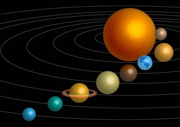 Vector Color Modelo Espacial Con Sol Planetas — Archivo Imágenes Vectoriales