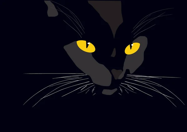 彩色矢量流行艺术猫插画 黑猫脸 黄眼睛 — 图库矢量图片
