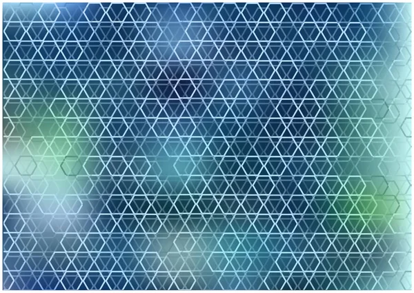白色六边形剪影在柔和的蓝色背景被隔绝 具有对称低多边形形状的流动抽象矢量后台 模糊蓝色背景下的白色马赛克瓷砖的新潮矢量封面布局设计 — 图库矢量图片