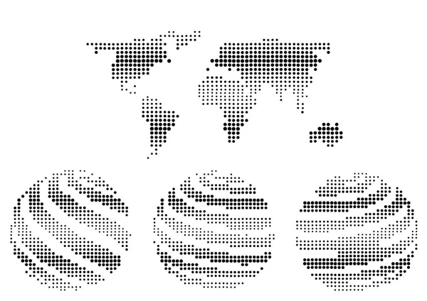 Preto Branco Vetor Cor Meio Tom Mundo Mapa Silhueta Globos —  Vetores de Stock