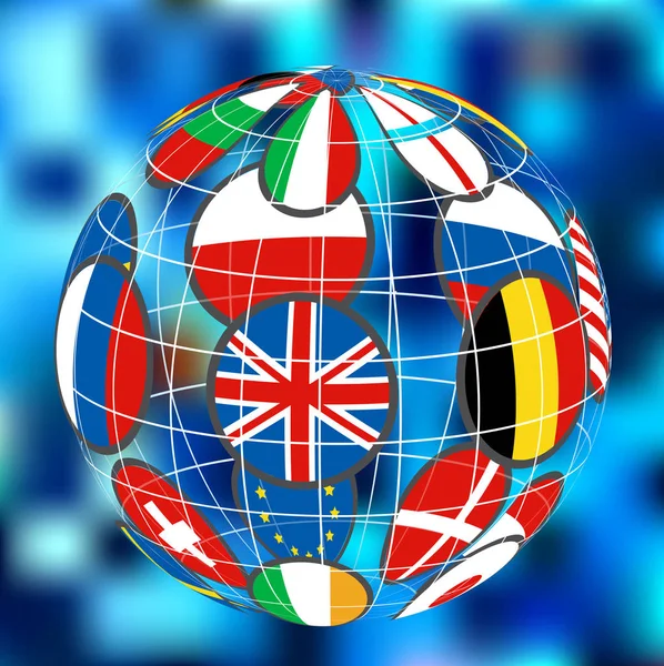 Icona del globo vettoriale terra con bandiere — Vettoriale Stock