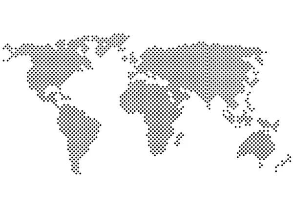 黒と白のベクトル水玉地図シルエット カラー ハーフトーン世界地図 — ストックベクタ