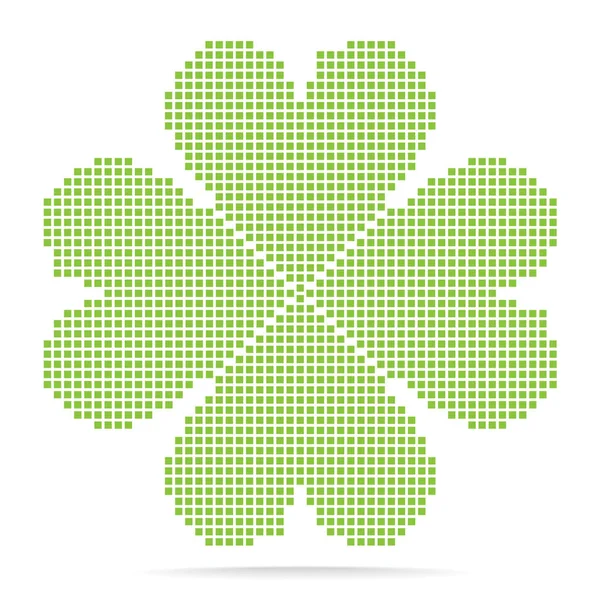 緑ベクトル つ葉のクローバー モザイク タイル 白い背景で隔離の四葉です 緑色の正方形の つのリーフ クローバー シルエット — ストックベクタ