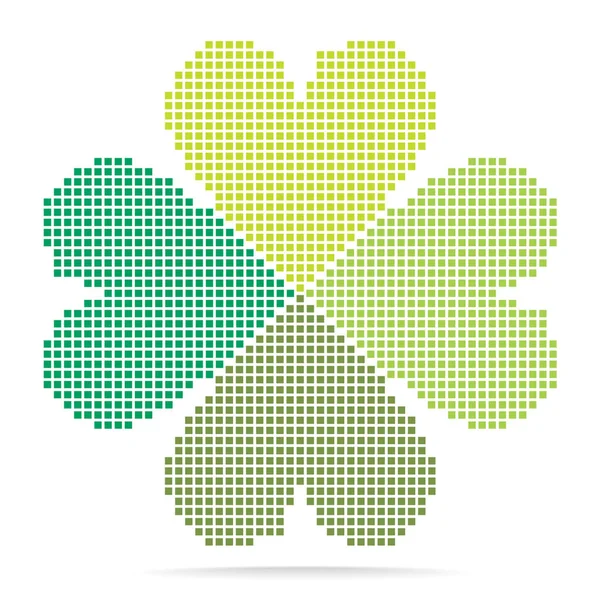 緑ベクトル つ葉のクローバー モザイク タイル 白い背景で隔離の四葉です 緑色の正方形の つのリーフ クローバー シルエット — ストックベクタ