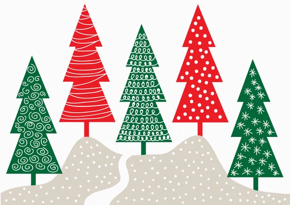 Arbres de Noël décorés de vecteurs vert et rouge — Image vectorielle