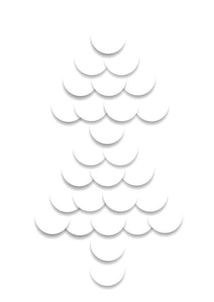 Dessin plat vecteur arbre de Noël de cercles blancs avec des ombres isolées sur fond blanc — Image vectorielle