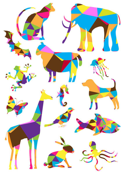 set of triangles vector animals isolated on white background