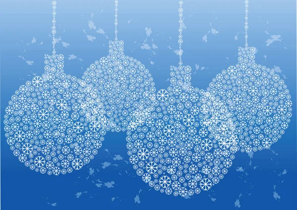 Ilustração vetorial de bolas de natal de flocos de neve no fundo azul — Vetor de Stock